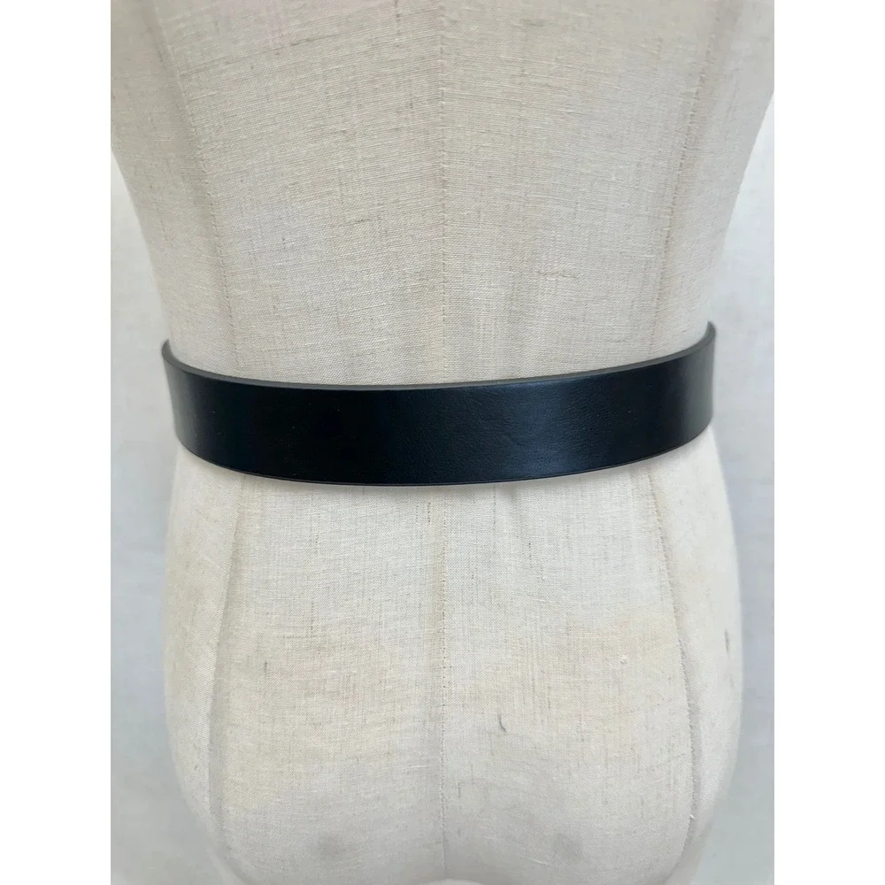 Double Snake Silver Textured Infinity Buckle Black Faux Leather Belt Size M